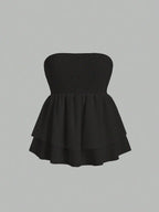Plus Size Women's 2025 Summer New Sleeveless Tube Holiday Style Solid Color Double Layer Ruffle Swing Tube Women's Tops