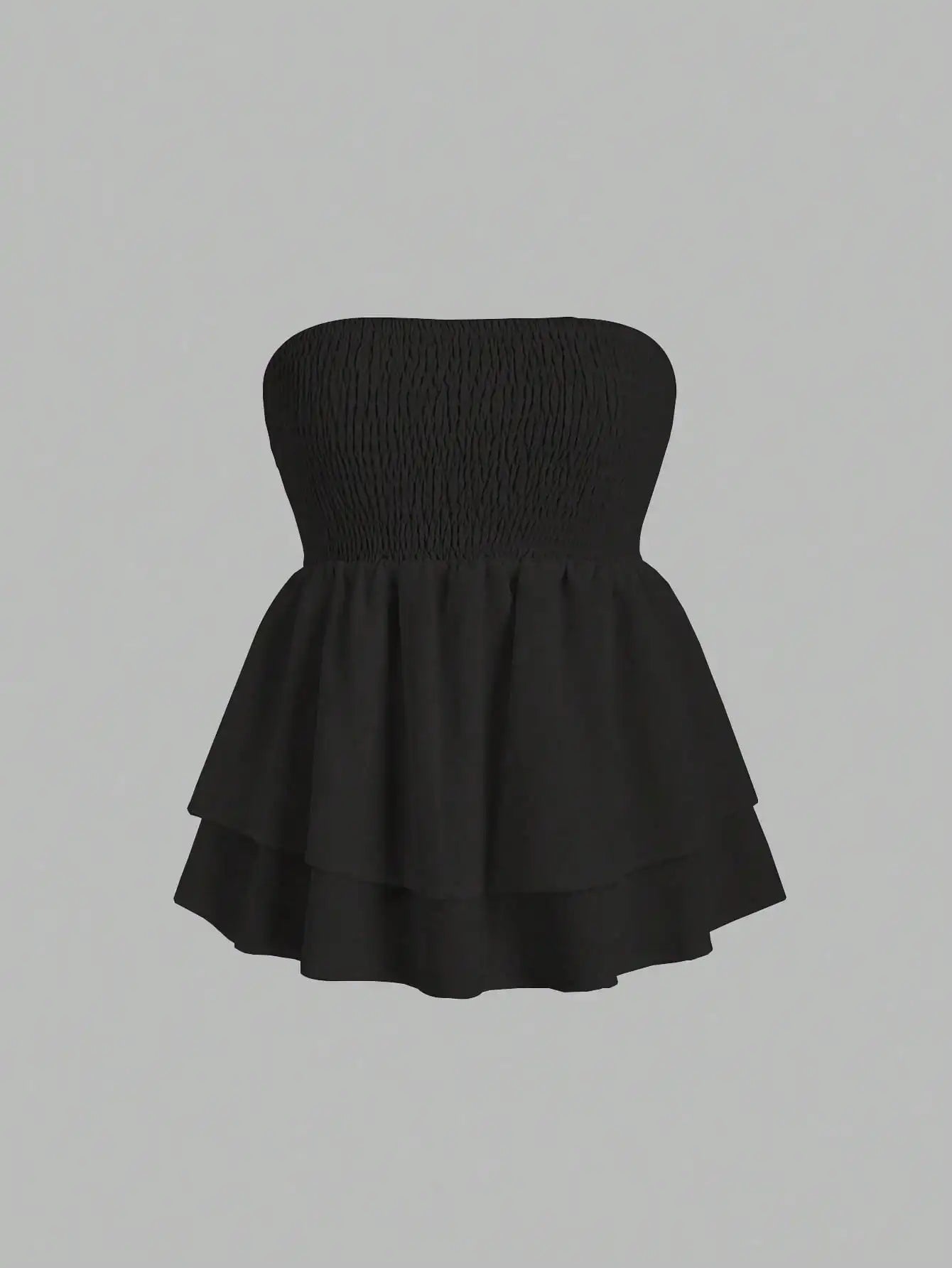 Plus Size Women's 2025 Summer New Sleeveless Tube Holiday Style Solid Color Double Layer Ruffle Swing Tube Women's Tops