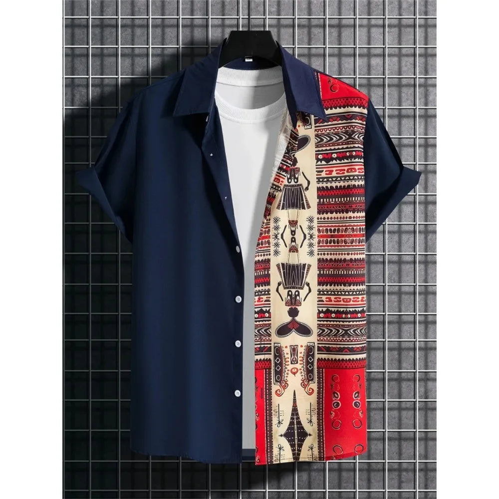 Men's Shirt 3D Printed Retro Fashion Top Short Sleeved Beach Sports Shirt Street Hawaiian Short Sleeved Shirt Men's Clothing