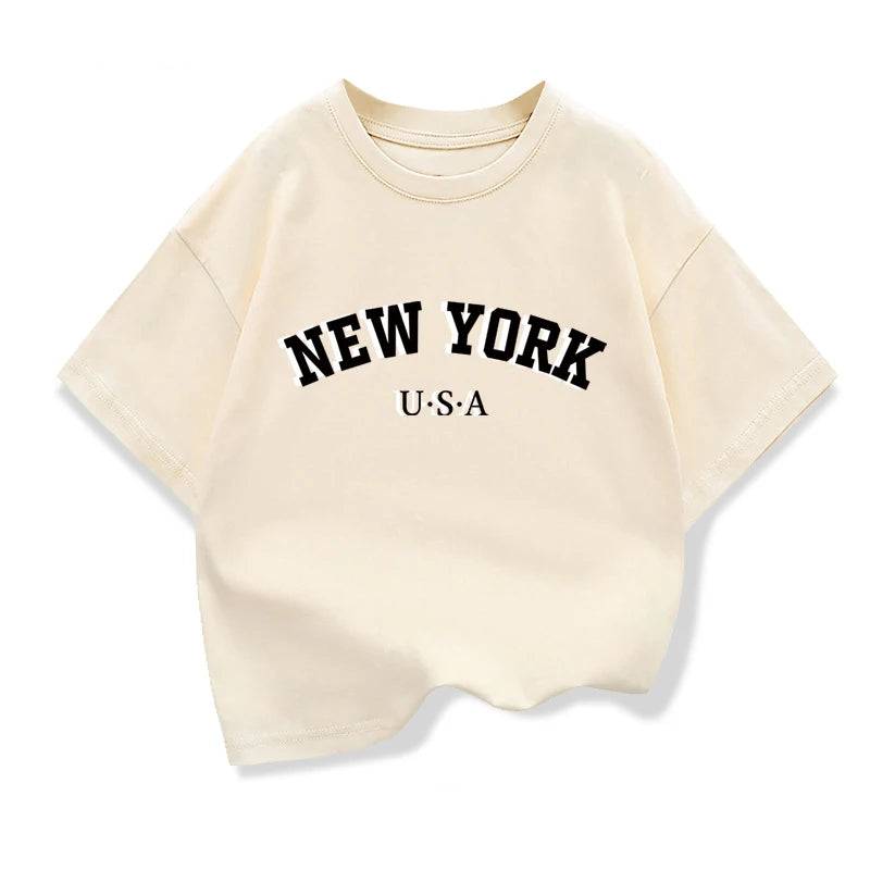 Summer Baby Boy Clothes Kid Girls Casual Tops New York Printed T-shirts Children Fashion Crew Neck Short Sleeve Top