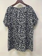 Plus Size Floral print pleated t-shirt, casual short-sleeved T-shirt spring and summer