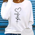 Faith Print Crew Neck T shirt Casual Long Autumn winter top women's long sleeved T-shirt loose comfortable black  white