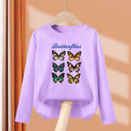 Girls New Autumn Clothes Paris Eiffel Tower T-shirt Long sleeved Cotton Tops Little Girl Butterfly Party Tees