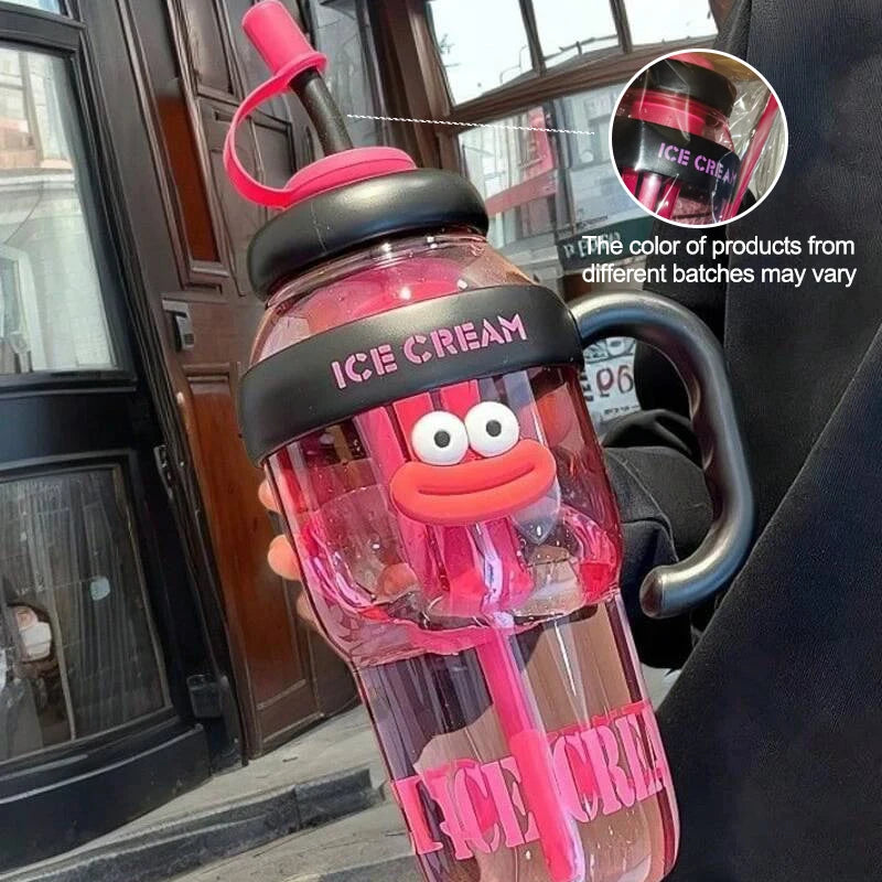 1 Pc Stylish Large-Capacity Sports Water Bottle with Straw, Portable & Heat-Resistant Plastic Cup for Women
