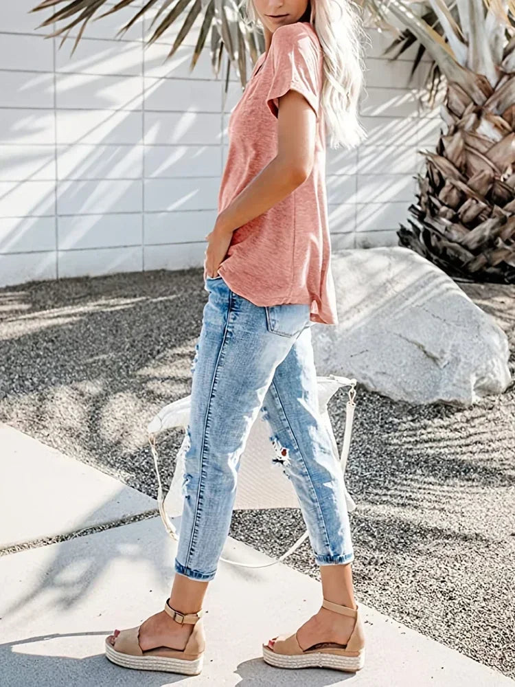 Plus Size 1XL-8XL Women's Loose Tops Ladies Casual V-neck Short Sleeve Pocket T-shirt Spring and Summer New Style