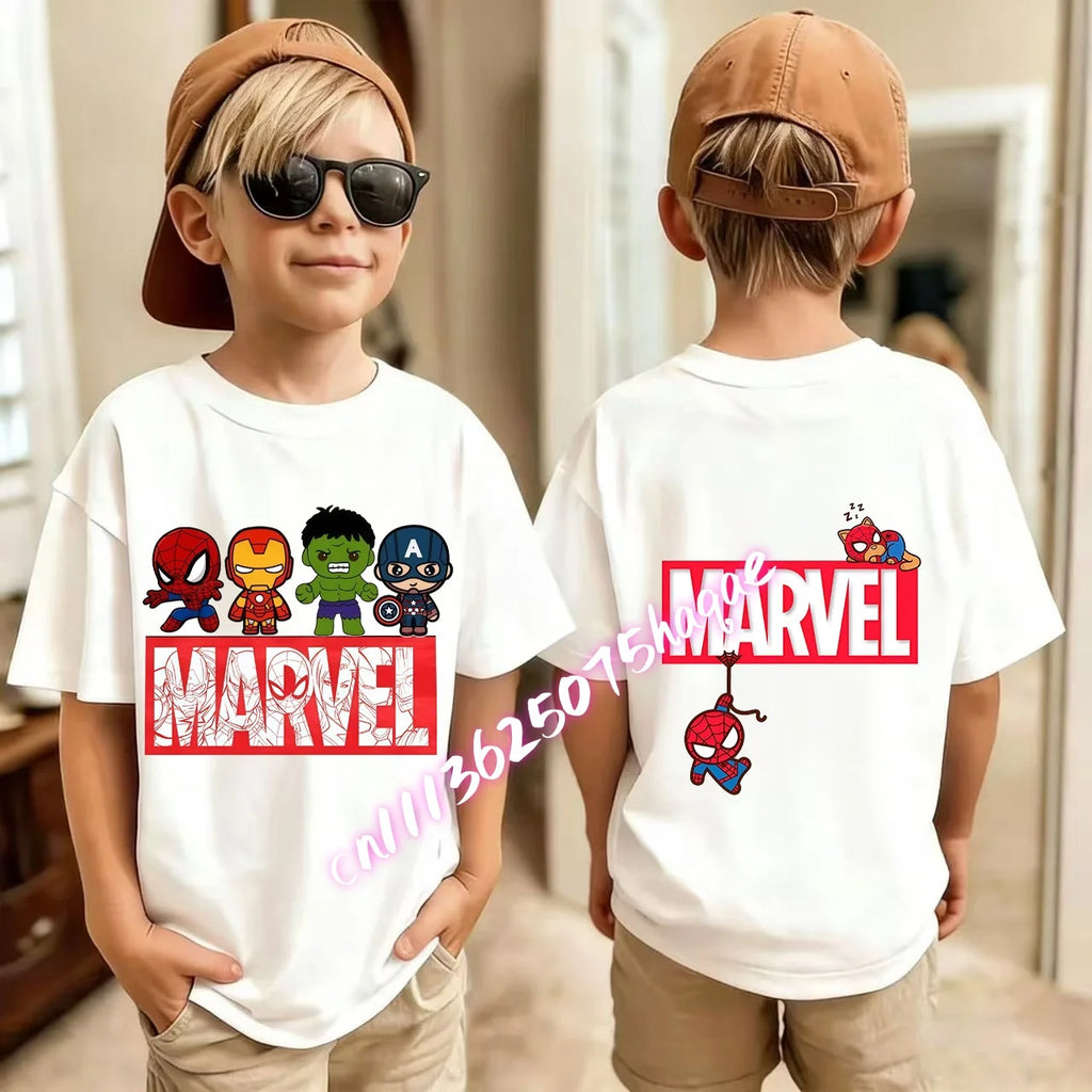Kids Summer Cute Spider-Man Print Children's Short-Sleeved T-Shirt for Girls Boys 100% Cotton - Fashionable Short Sleeve