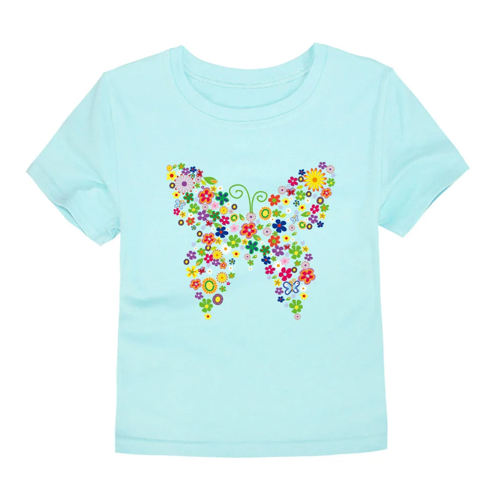 Girls Clothes 2 to 3 4 5 6 7 8 9 10 11 12 13 14 Years 100% Cotton 2024 Summer T Shirts Yellow Butterfly Floral Tee Shirt Tops