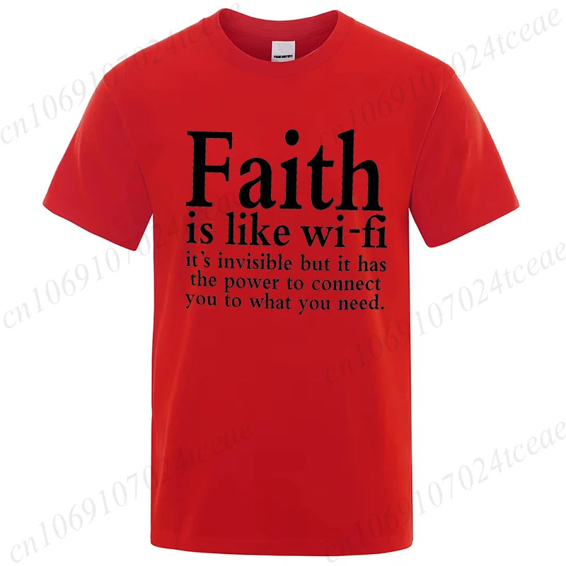 Men's Street Wear Faith Is Like Wifi God Jesus Religious Christian Funny T-shirt Short Sleeve Streetwear Summer T Shirts Men Top