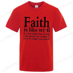 Men's Street Wear Faith Is Like Wifi God Jesus Religious Christian Funny T-shirt Short Sleeve Streetwear Summer T Shirts Men Top