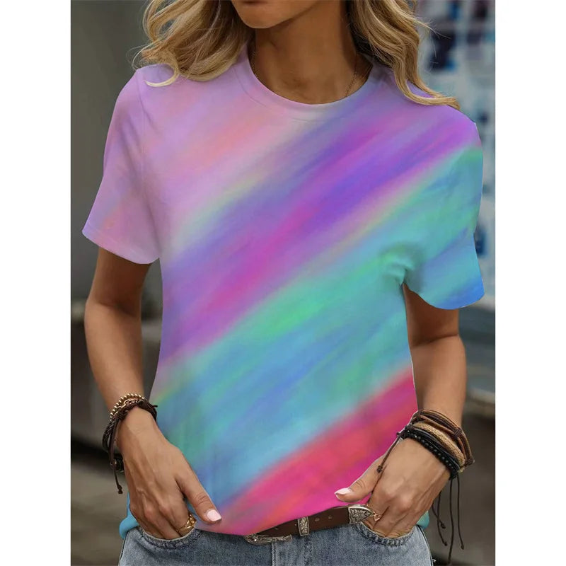 Cartoon Cat Graphic T-Shirt For Women Animal 3D Printed T Shirts Summer Fashion Casual Loose Tees Round Neck Tops Short Sleeves