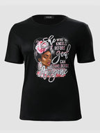 Plus Size Plus Size Graphic Print Round Neck T-shirt, Women's Plus Slight Stretch Casual Tee