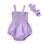 Infant Baby Girl Romper Clothes Ruched Casual Sleeveless Newborn Bodysuit with Headband Summer Jumpsuit Cute Toddler Outfit Suit