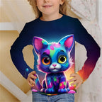 Girls Clothes for Kid Long Sleeve T-Shirt Children from 9 to 12 Years Cute Cartoon Cat Animal Printed Polyester Autumn Tee Shirt