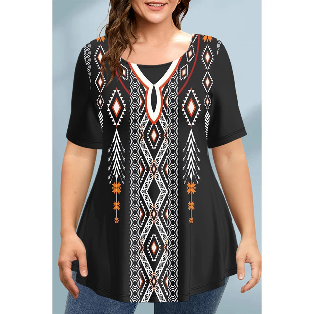Large Size Loose Fit Women's T-shirt Summer New Short Sleeve Crewneck Tshirt Flower 3d Print Top Plus Size Ladies Clothing