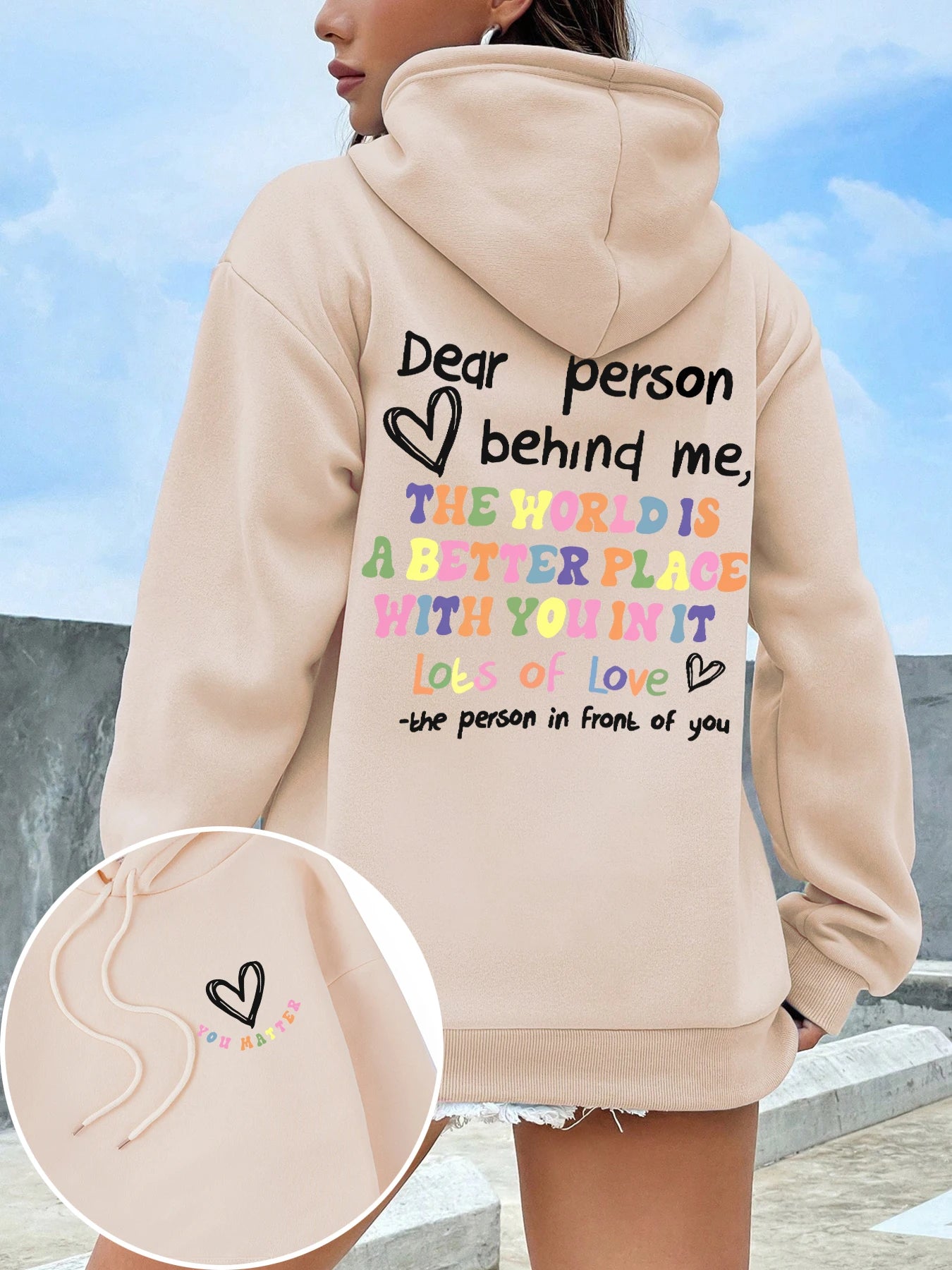 Dear Person Behind Me Plus Size Hoodie Women Colored Letters Warm Fleece Hoody Fur-liner Spring Autumn Sweatshirt Y2K Casual Top