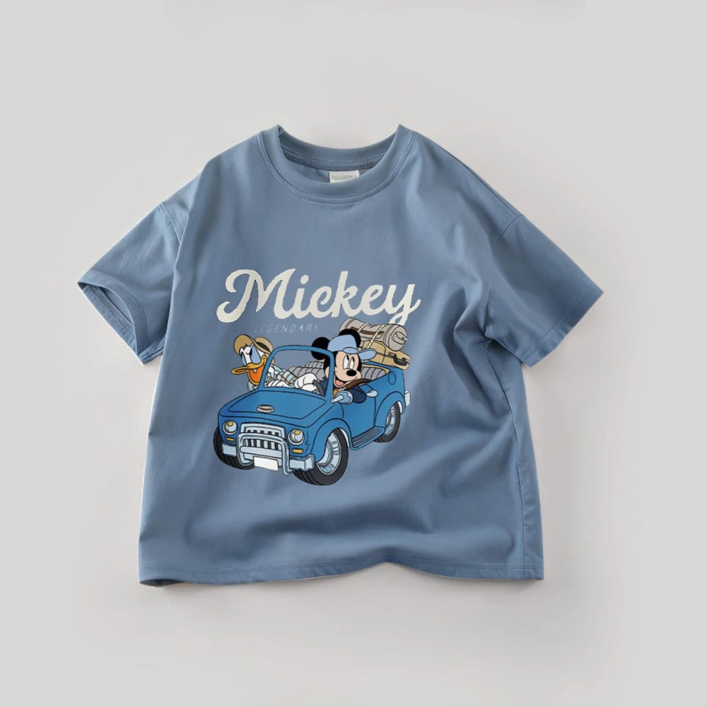 Disney Mickey Boys T Shirts Short Sleeved Tops Cartoon Cotton Kids Clothing Summer Casual Simple Children Tees Toddler Costume