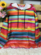 Women's Plus Size Striped Waffle Drawstring Hoodie Casual Long Sleeve Kangaroo Pocket Hooded Sweatshirt For Fall&Winter Clothing