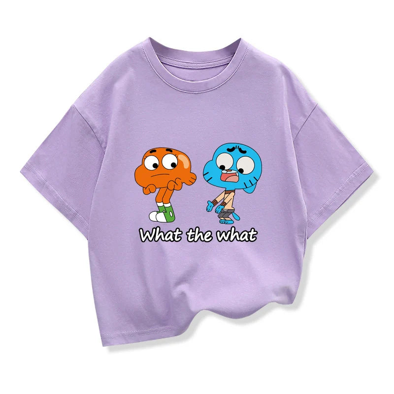 The Amazing World Of Gumball Tshirt For Kids Summer White Short-sleeved Cartoon Loose Tops 2025 New Teen Boys Fashion Clothes