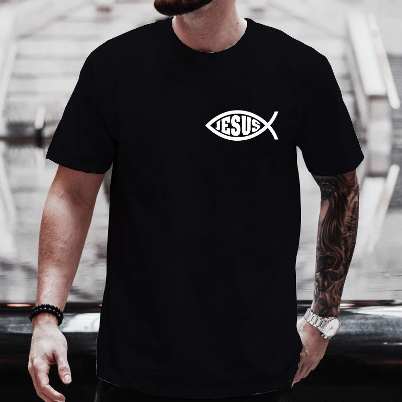 Men T Shirts Jesus Fish Christ Graphic T-Shirt for Men Women Christian Tops Short Sleeve Tees Streetwear Plus Size Y2k Clothing