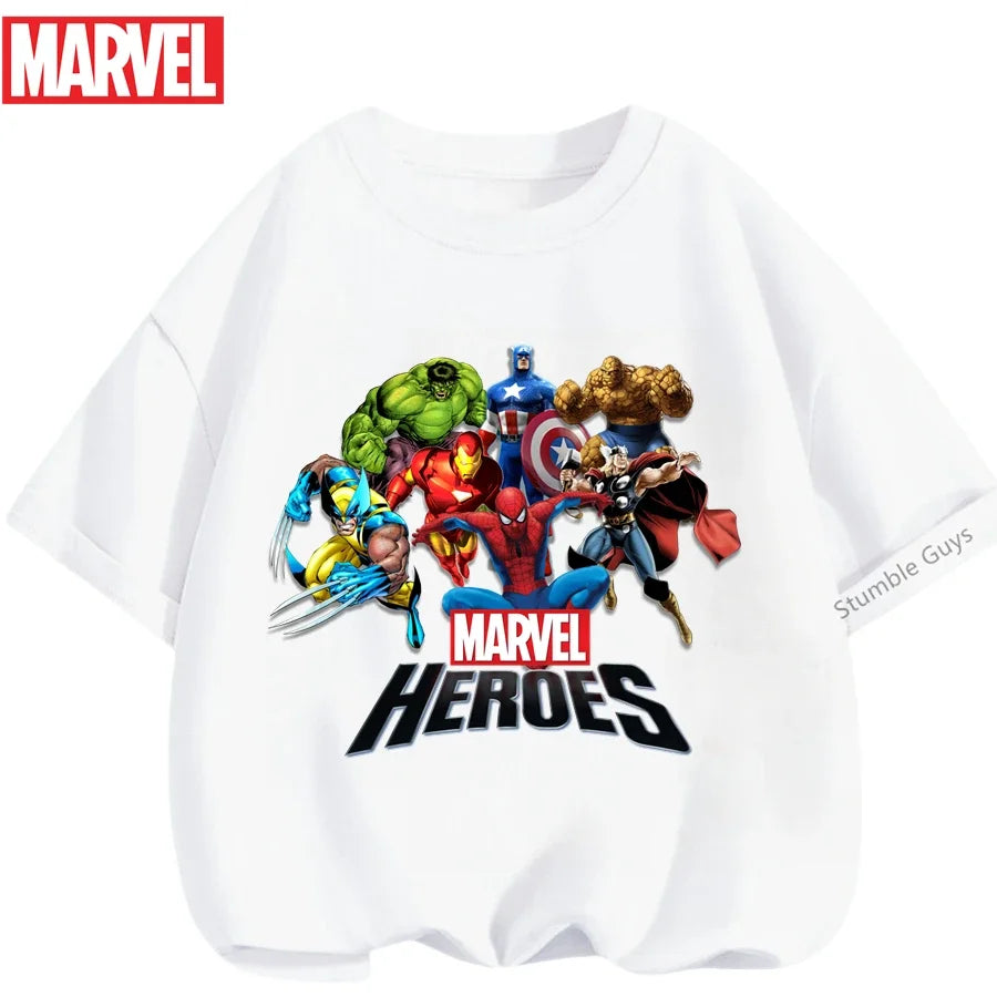 Summer Boys Girls Hulk T-Shirt 3-14 Years Marvel Super Hero Kids Spiderman Breathable Short Sleeve Avengers Soft Tee
