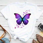 Fashion Women Men T Shirt Colorful Butterfly Petal Graphic Print T Shirt Casual Crew Neck Short Sleeve Plus Size T Shirt Unisex