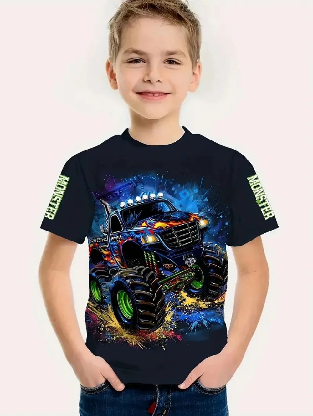 Cool Car Boy's T-Shirt Fashion 3D Print Summer Kids Short Sleeve Tops Lightweight Tees Outdoor Comfortable Children's Clothing