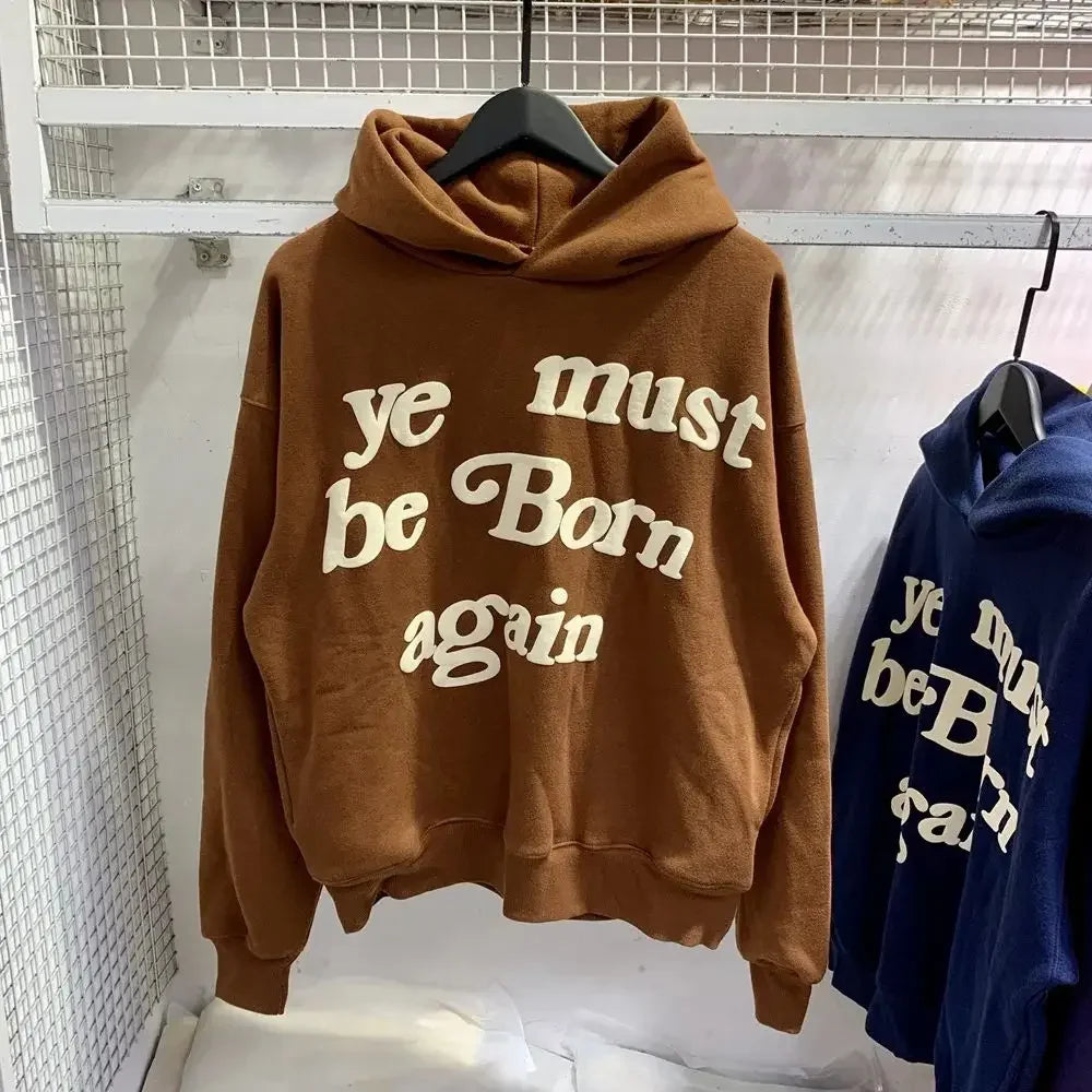2024Fw Puff Print Kanye West Hoodie Men and Women 1:1 Pink Leaf Color Must Rebirth Hoodie Plus Size Pullover CPFM Sweatshirt