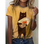 Cartoon Cat Graphic T-Shirt For Women Animal 3D Printed T Shirts Summer Fashion Casual Loose Tees Round Neck Tops Short Sleeves