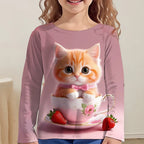 Children's Clothing Girl T-Shirts Top Long Sleeve Children T-Shirt Cute Cat Print Casual Kids Summer Autumn Clothes Girl Clothes
