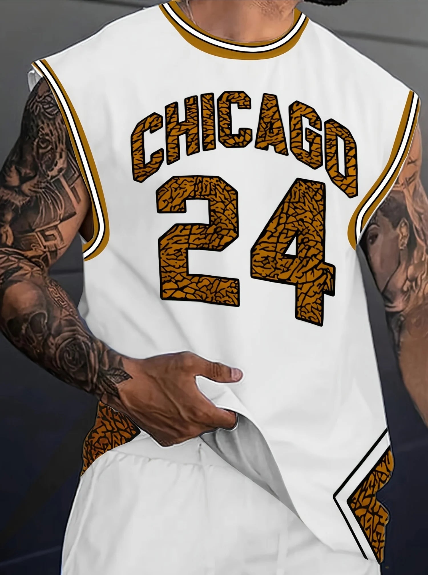 2025 Summer Men's CHICAGO NO.24 Graphic Tank Top Sleeveless Basketball Jersey Vest Men Round Neck Sports Gym Vest Men Clothing