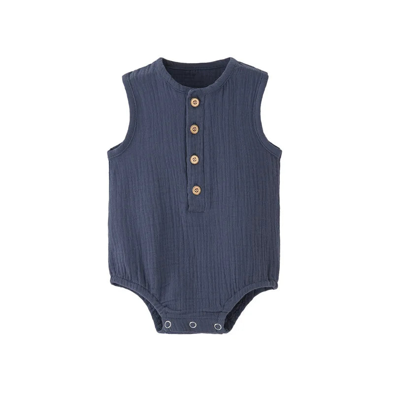 Summer Solid Newborn Baby 100% Cotton Linen Bodysuits Boy Girl Sleeveless Romper Jumpsuit Soft Skin-friendly Thin Comfy