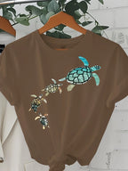 Women's Casual Short Sleeve T-Shirt Loose Fit Round Neck with Cartoon Turtle Graphic Print for Spring/Summer women clothing