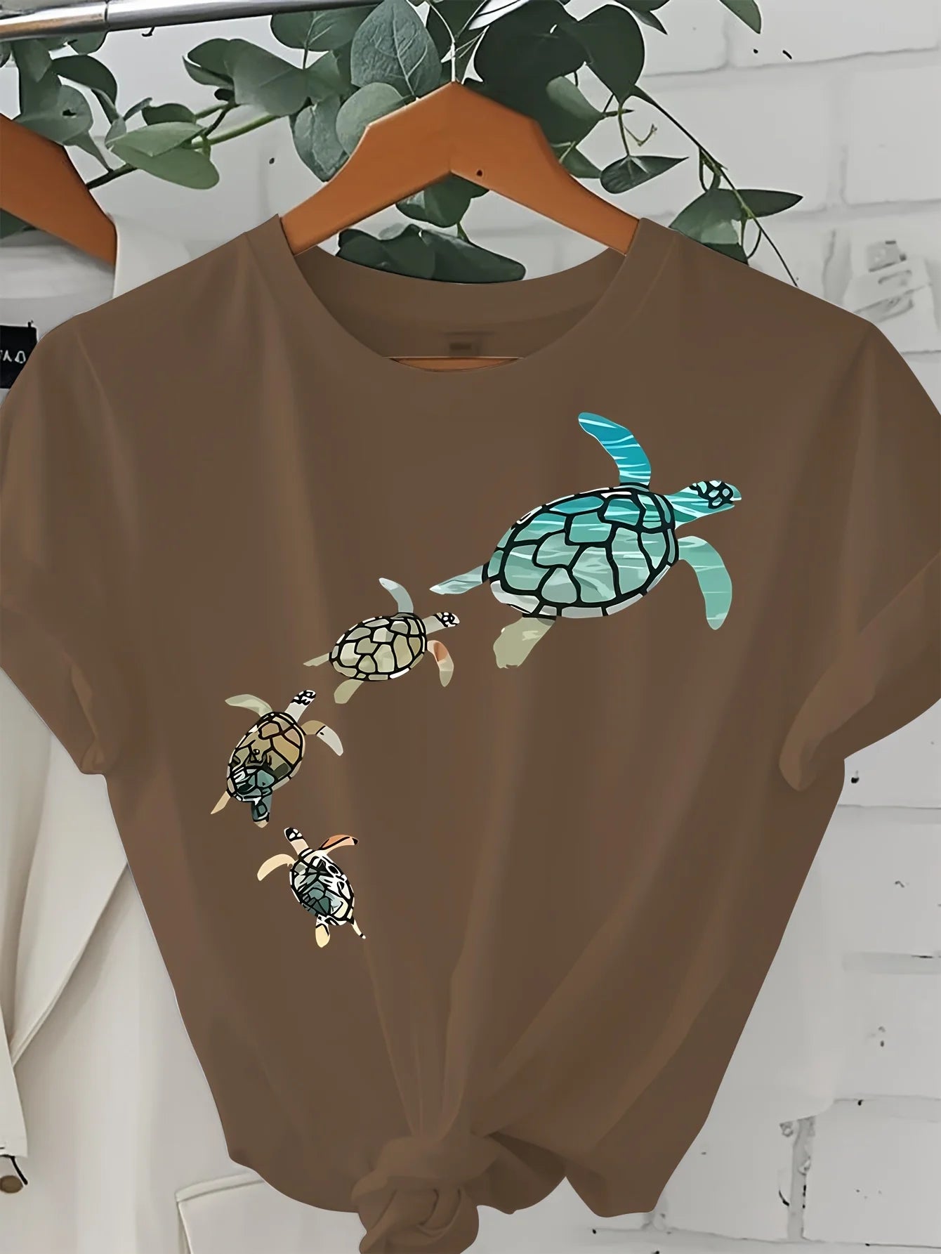 Women's Casual Short Sleeve T-Shirt Loose Fit Round Neck with Cartoon Turtle Graphic Print for Spring/Summer women clothing