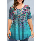 Large Size Loose Fit Women's T-shirt Summer New Short Sleeve Crewneck Tshirt Flower 3d Print Top Plus Size Ladies Clothing