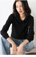 Women Hoodies 100% Cotton Spring Autumn Loose Long Sleeve Pullovers Solid Casual Ladies Outerwear Hooded Hoodie Womens Clothing