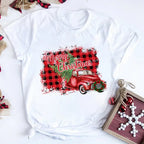 Women Tshirts Merry Christmas Tree Print Red Top Femal New Clothing Short Sleeve 90s Girls Lucky Deer T-shirts Aesthetic Clothes