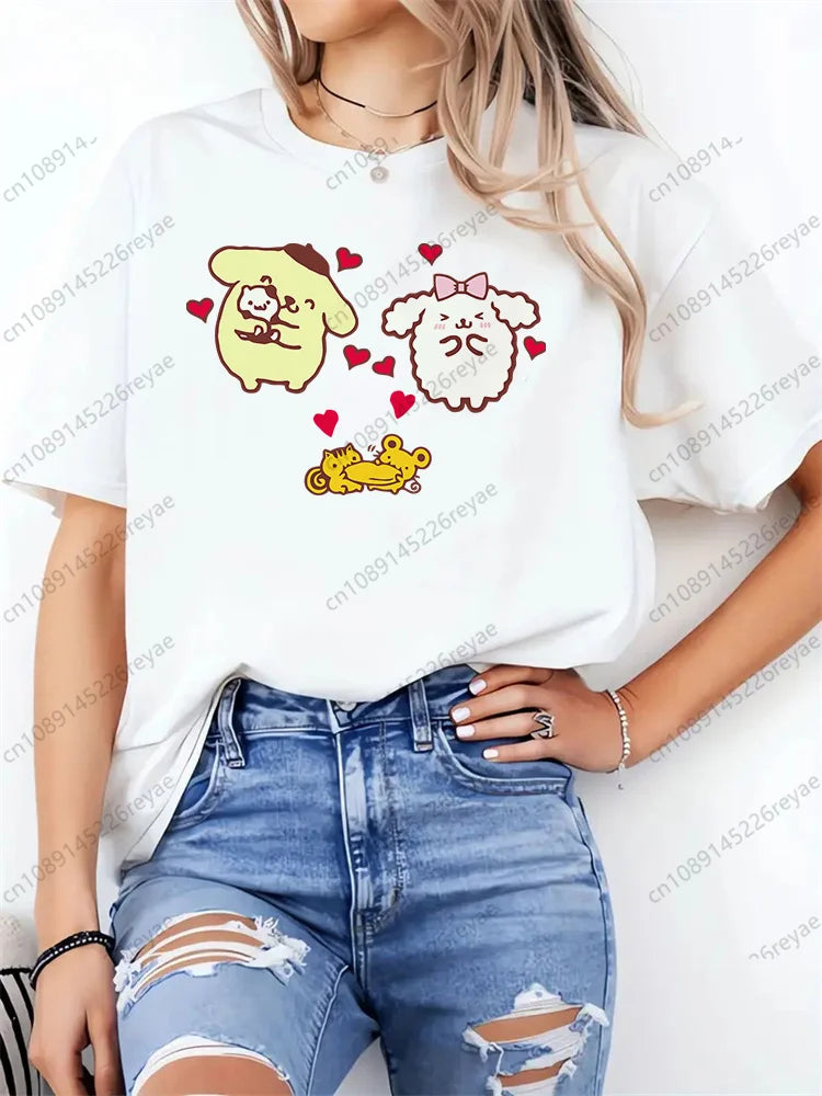 Women T Shirt Funny Pom Pom Purin Printed Tops Tee Female Short Sleeve Tshirt Harajuku Tee Shirts 90s Girls T-shirts