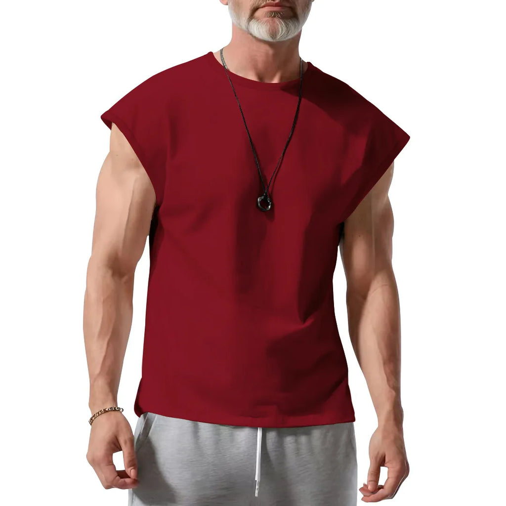 Amazon cross-border American summer new vest men's loose youth casual solid color thin shoulder T-shirt for men