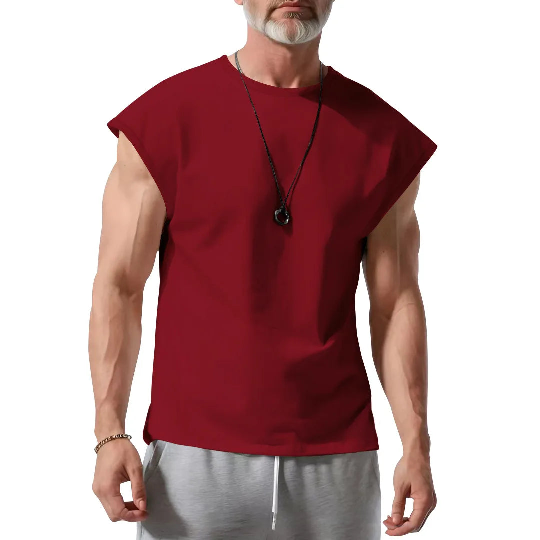 Amazon cross-border American summer new vest men's loose youth casual solid color thin shoulder T-shirt for men