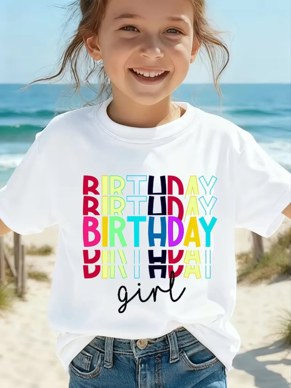 Girl Clothes Birthday Princess Printed Girls T-Shirt Happy Birthday Girl Party Outfit Tops Kids Short Sleeve Tshirt Kids Clothes