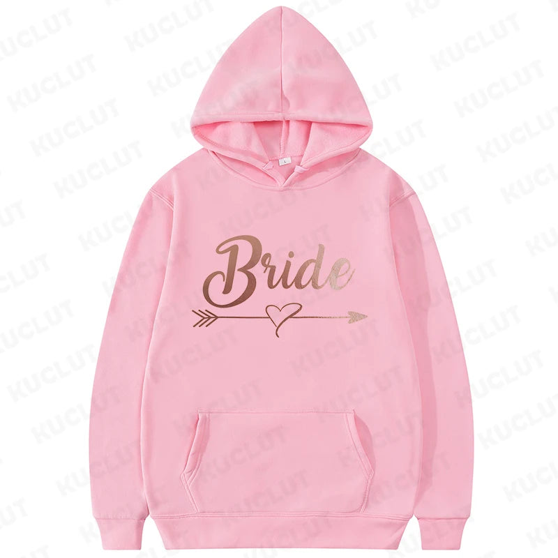Team Bride Squad Hoodies,  Arrow Heart Graphic Sweatshirts, Women's Casual Hooded Tops for Bridal Wedding & Bachelorette Party