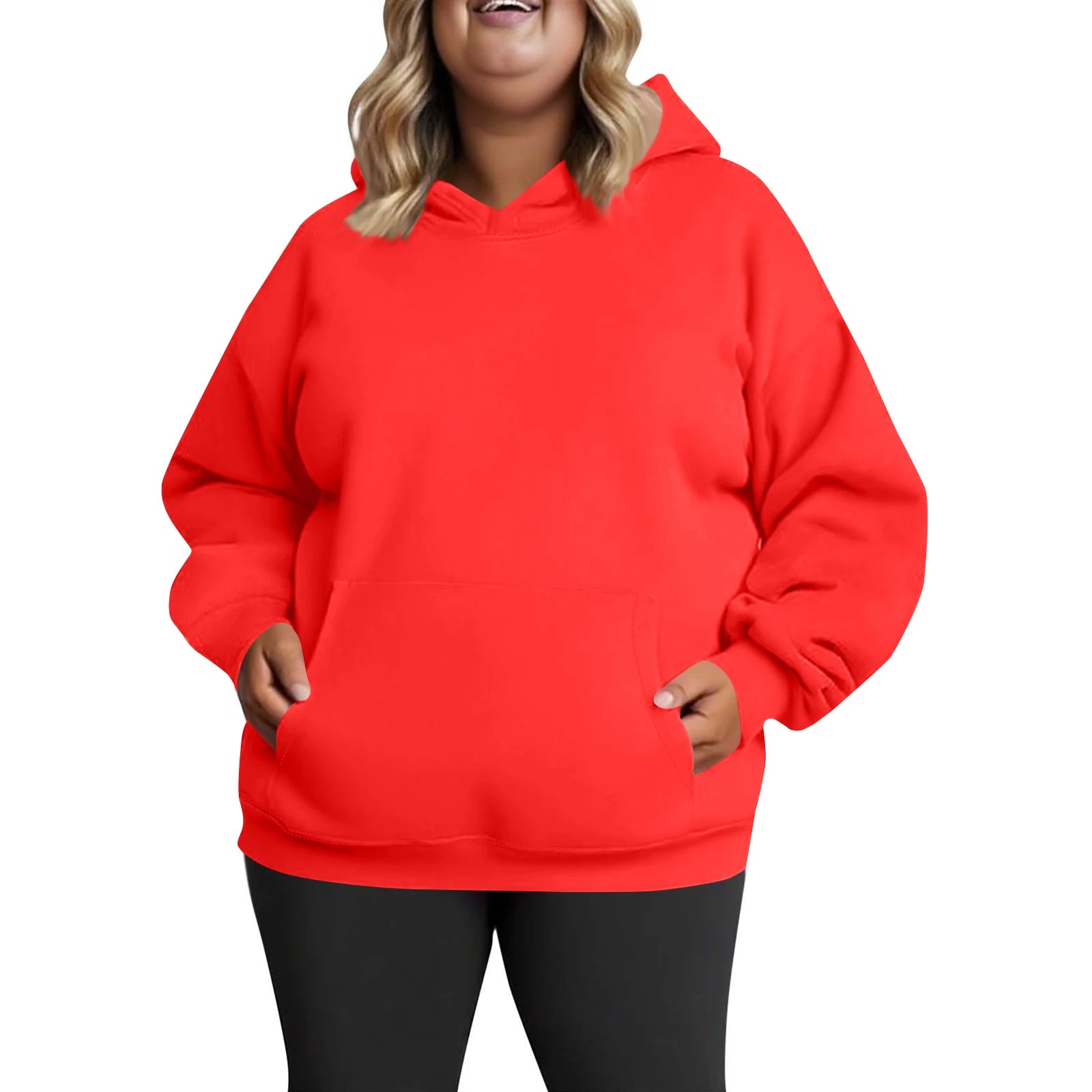 Plus Size Hooded Sweatshirt for Women Fall Fashion Casual Solid Color Pocket Hoodies Women's Clothing Street Hip Hop Hoody