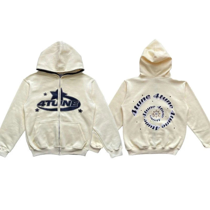 New Clothes Star Letter Print Retro Oversized Hoodie Women Y2K Street Hip-Hop Color Harajuku Casual Zipper Women Sweatshirt