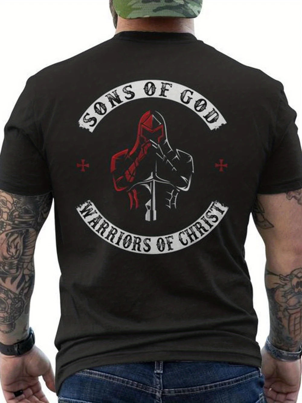 Men's Knights Templar Christian Faith T-Shirt Printed Words Son of God of Christ and A Templar Design Short-sleeved Casual Style