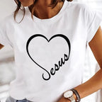 New Women T Shirt Cute Than Heart Printed T-shirt Fashion Love Heart Loose Short Sleevs Round Neck T-shirt Casual Female Tops
