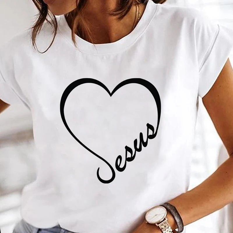 New Women T Shirt Cute Than Heart Printed T-shirt Fashion Love Heart Loose Short Sleevs Round Neck T-shirt Casual Female Tops