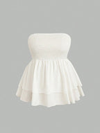 Plus Size Women's 2025 Summer New Sleeveless Tube Holiday Style Solid Color Double Layer Ruffle Swing Tube Women's Tops