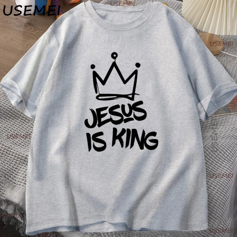 Jesus Is King T-Shirt for Him Jesus Christian Gift for Him Christ Religious T Shirt God Is Good Printed Tshirt High Quality Tee