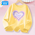 Kawaii Lovely Heart T-shirt for Girls - Cute Pink Purple Heart Print Long Sleeve Top, Kids Casual Cotton Basic Shirt