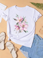 Graphic T-shirt Women Top Lady Female Shirt Tee Flower Carto Women Clothes Aesthetic Clothes Tops